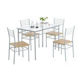 ZUN [110 x 70 x 76cm] Iron Glass Dining Table and Chairs Silver One Table and Four Chairs MDF Cushion 95820991