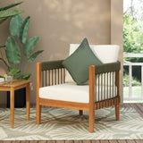 Acacia Wood Outdoor Club Chair with Handwoven Rope Accents & Curved Backrest - Water-Resistant Boho N767P265743A