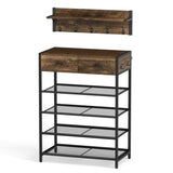 Multifunctional Entryway Storage - 5-Hook Coat Rack 2-Drawer Shoe Stand with 4 Mesh Shelves 31871415