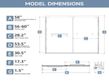 56-60" W x 58" H Framed Double Sliding Shower Door, 1/4" Frosted Ultra-Clear Tempered Glass T5595P476205