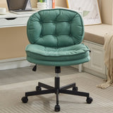 ZUN Armless-Office Desk Chair with Wheels: PU Leather Cross Legged Wide Chair,Comfortable Adjustable 62866664