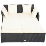 White Outdoor Rattan Daybed with Upholstered Cushions 87294660