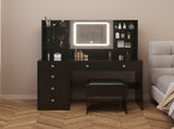 Pitted Particleboard With Triamine Coating, Tempered Glass Table Top, 5 Drawers, With Shelves, With 45527334