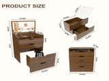 3-in-1 Vanity Desk with Flip Top Lighted Mirror & Storage Stool, Compact Makeup Dressing Table for 32529191