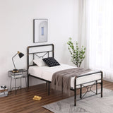 Single-layer Water Pipe Bed with Cross Design and Foot End Twin Black Iron Bed 91079255