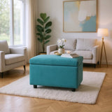 Blue Linen-Textured Storage Ottoman with Rubber Feet 634343cm Bench for Entryway, Bedroom or 00862657
