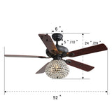 ZUN 52 Inch Crystal Ceiling Fan With 3 Speed Wind 5 Plywood Blades Remote Control Reversible AC Motor W882P144375