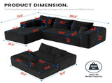 Black Modular Corduroy Sectional Sofa with Chaise Lounge, All-Foam Deep Seat Couch, Soft Wide-Wale 17630337