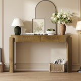 TREXM Entryway Table with Natural Wood Grain Finish, Console Table with Fluted Design, Oval Top and N715P288632D