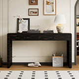 TREXM Curved Table with Storage, Wooden Entryway Table with 2 Drawers, Farmhouse Rustic N715P244723B