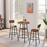 ZUN Round bar stool set with shelves, stool with backrest Rustic Brown, 23.6'' Dia x 35.4'' H W116294524