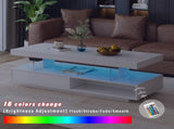 VIBE HAUS LED Coffee Table with Storage, Modern Center Table with 2 Drawers and Display Shelves, WF307038AAK