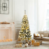 4.5ft Snow Flocked Pencil Christmas Tree - 242 Tips, 150 Warm LEDs, Premium PVC, Sturdy Metal Stand 68292207