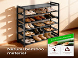 6-layer flat bamboo shoe rack, 68*25*89cm, black 03654485