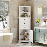 ZUN White Triangle Tall Cabinet with 3 Drawers and Adjustable Shelves for Bathroom, Kitchen or Living 24582077