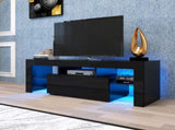 Black TV Stand with LED RGB Lights,Flat Screen TV Cabinet, Gaming Consoles - in Lounge, Living W33115870