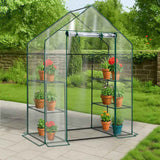 Mini Walk-in Greenhouse with PVC Cover, 4-Shelf Indoor Outdoor Planting Green House for 62584139