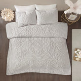 3-Piece Tufted Cotton Chenille Medallion Comforter Set Grey Full/Queen B03597077
