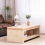Modern Wood Coffee Table with Beaded Trim 47" Rectangular Coffee Table with Open Storage Shelf, W2729P298164