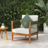 Acacia Wood Outdoor Club Chair with Handwoven Rope Accents & Curved Backrest - Water-Resistant Boho N767P265743A