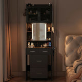 Small Vanity Desk with Sliding Mirror and LED Lights, Makeup Table with Charging Station and Storage 24790285