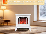 White Freestanding Electric Fireplace Heater, Lifelike Realistic Flame Effect, Safe Overheat 17831583