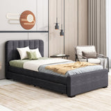 Twin Size Platform Bed Frame with 2 Storage Drawers and Headboard with USB, Linen Fabric Simple W1670P255482