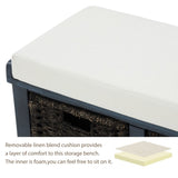 Rustic Storage Bench with 3 Removable Classic Rattan Basket , Entryway Bench with Removable Cushion 76490298