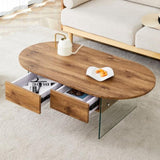 Coffee table with double drawers. The board surface is MDF sticker, and both sides are transparent W1151P191785
