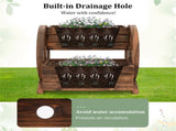 Carbonized Fir Wood 2-Tier Wagon Planter, Drainage Holes Elevated Garden Bed for Herbs Vegetables 87998599