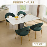061-Set of 1 Velvet Fabric Chairs With Curved Backrest and Golden Metal Legs for Kitchen or W527P255476