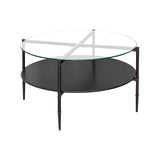 ZUN Round Coffee Table with Interchangeable Wood and Glass Top B03549008