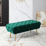 ZUN Sira Velvet Button Tufted Bench with Gold Metal Legs, Green T2574P164598