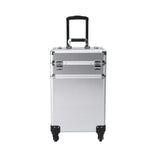 ZUN 4-in-1 Draw-bar Style Interchangeable Aluminum Rolling Makeup Case Silver 59019860