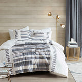 ZUN 3 Piece Cotton Printed Duvet Cover Set w/ trims B03596496