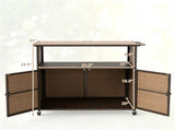 Outdoor Wicker Storage Cabinet, Solid Acacia Wood Patio Bar Cart with Lockable Universal Wheels, 41232191