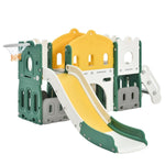 ZUN Kids Slide Playset Structure, Castle Climber with Slide and Basketball Hoop, Toy Storage Organizer 49067753