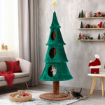 ZUN 65in Large Tall Christmas Tree Cat Tower with 3 Cat Houses, Soft Fleece Cat Tree with Teaser Toy & 27065148