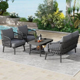 4-Piece Outdoor Patio Furniture Set, Metal Chairs with Woven Rope U-Shaped Backrest,Outdoor N780P209458G