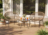 3-Piece Patio Set, 2 Acapulco Chairs Tempered Glass Table, PE Rope Powder-Coated Steel Frame 15680874