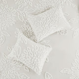 3 Piece Tufted Cotton Chenille Floral Comforter Set Off-White King/Cal King B035128916