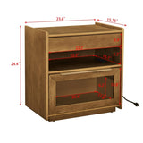 Mid Century Modern Nightstand Charging Station & Outlet Hole & 2 Drawers, Farmhouse End Table W1801P303392