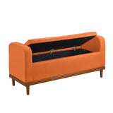 Mid-Century Modern Lift Top Storage Bench 1pc Tufted Orange Upholstered Solid Wood Walnut Finish B011P169818