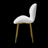 Modern minimalist white teddy velvet Dining Chairs Set of 2 with sturdy gold metal legs and W1727P251124