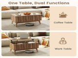 Walnut Lift Top Coffee Table with Fluted Design, 90.1750.8041.91cm Rubber Wood Legs Table with 2 06205600