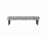 European Style Tufted Floral Bench with Turned Wood Legs,American Upholstered Ottoman for Bedroom & W3373P453377