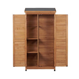 Outdoor Wooden Storage Shed with Metal Top Tall Vertical Tool Cabinet for Backyard Garden Patio Lawn W2640P291256