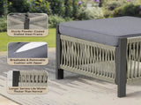 Outdoor PE Wicker Ottomans Set of 2, Patio Rattan Footrests with Gray Cushion for Backyard or Deck T3773P419406