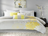 Printed Cotton Sateen Comforter Set Taupe Grey/Yellow King B03596815