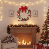 3PCS Set Christmas Door Wreath with Pine Cones & Greenery 13" Red Berry Holly Wreath for Holiday 47289023